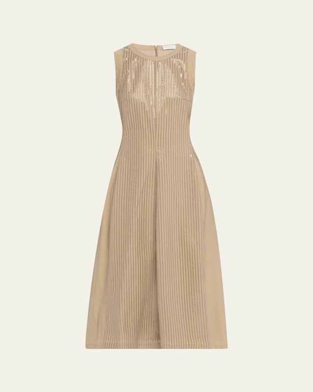 Front Sequined Techno Poplin Corset Midi Dress